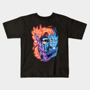 Red and Blue Flames Anime Art Kids T-Shirt